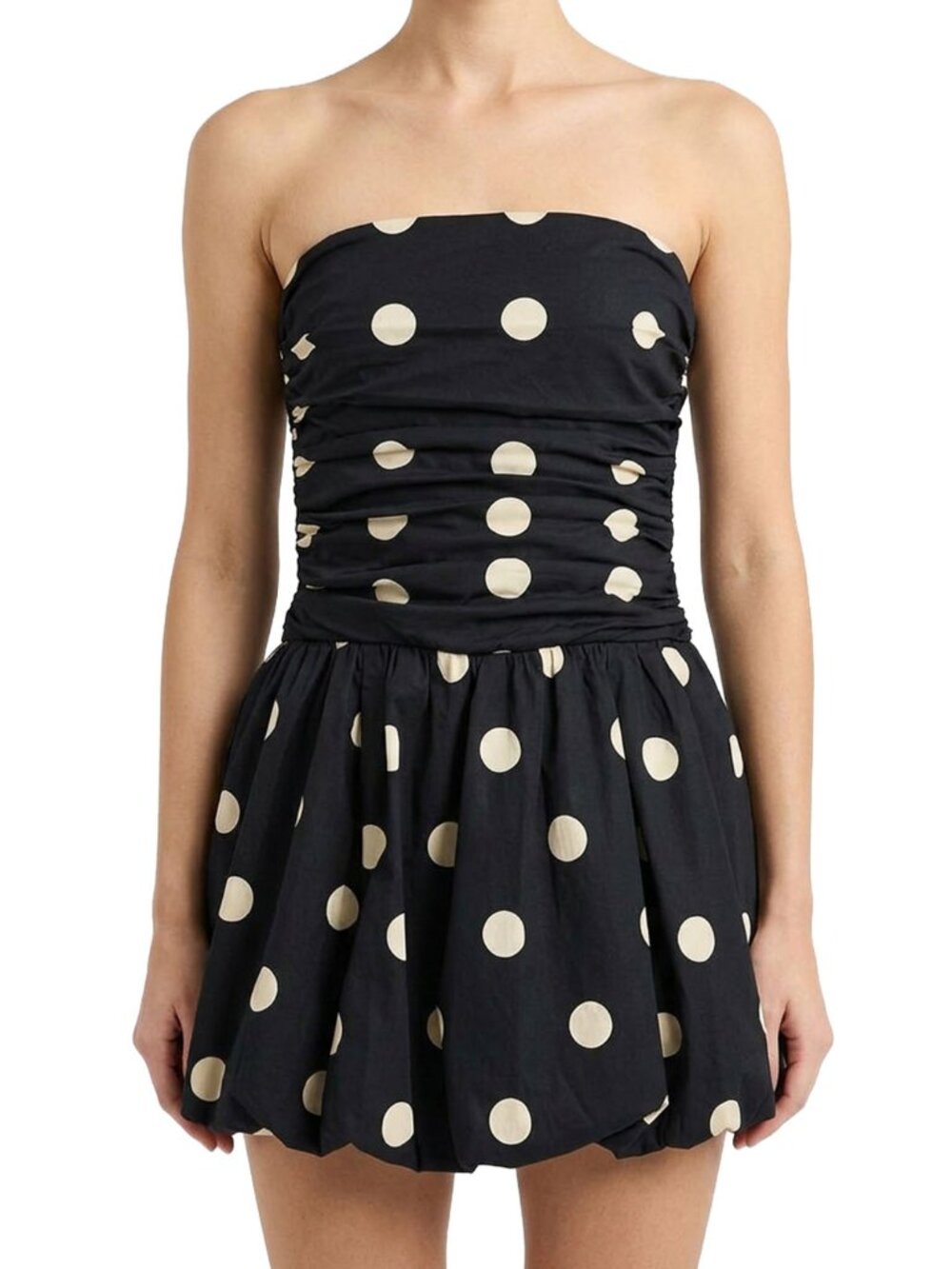 Reformation Clea Mini Dress Moon Dot Polka Strapless Bubble Hem LBD 2